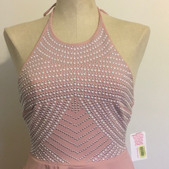 B. Darlin Pink Hi Neck Halter Fit & Flare Mini NWT - Picture 2 of 6